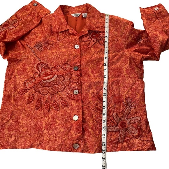 Laura Ashley Burnt Orange 100% Silk Floral Embroidered Collared Blouse Jacket PL - Picture 10 of 11